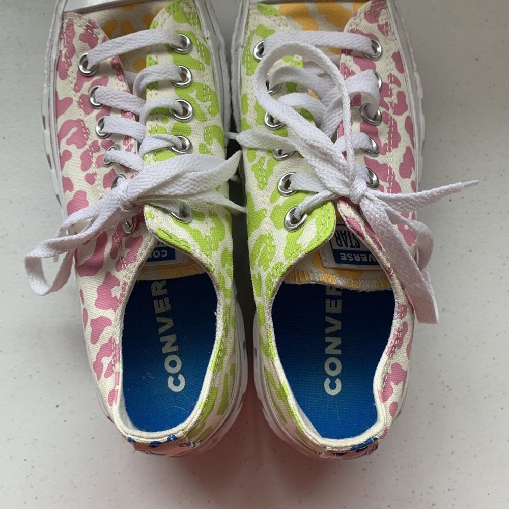 Converse All Star Womens 6.5 White Rainbow Leopard Print Low Platform Sneakers - Picture 6 of 8